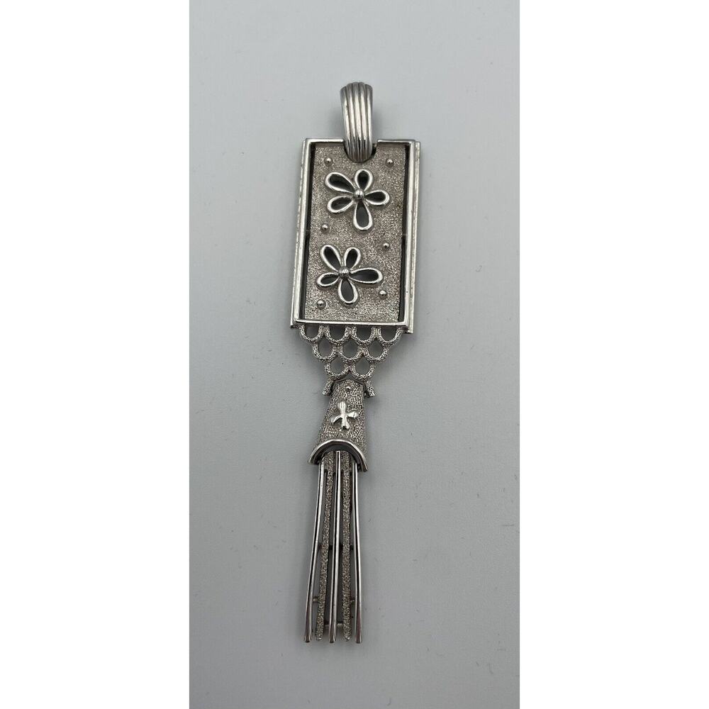Crown Trifari Silver Tone Pendant Cut Out Flowers